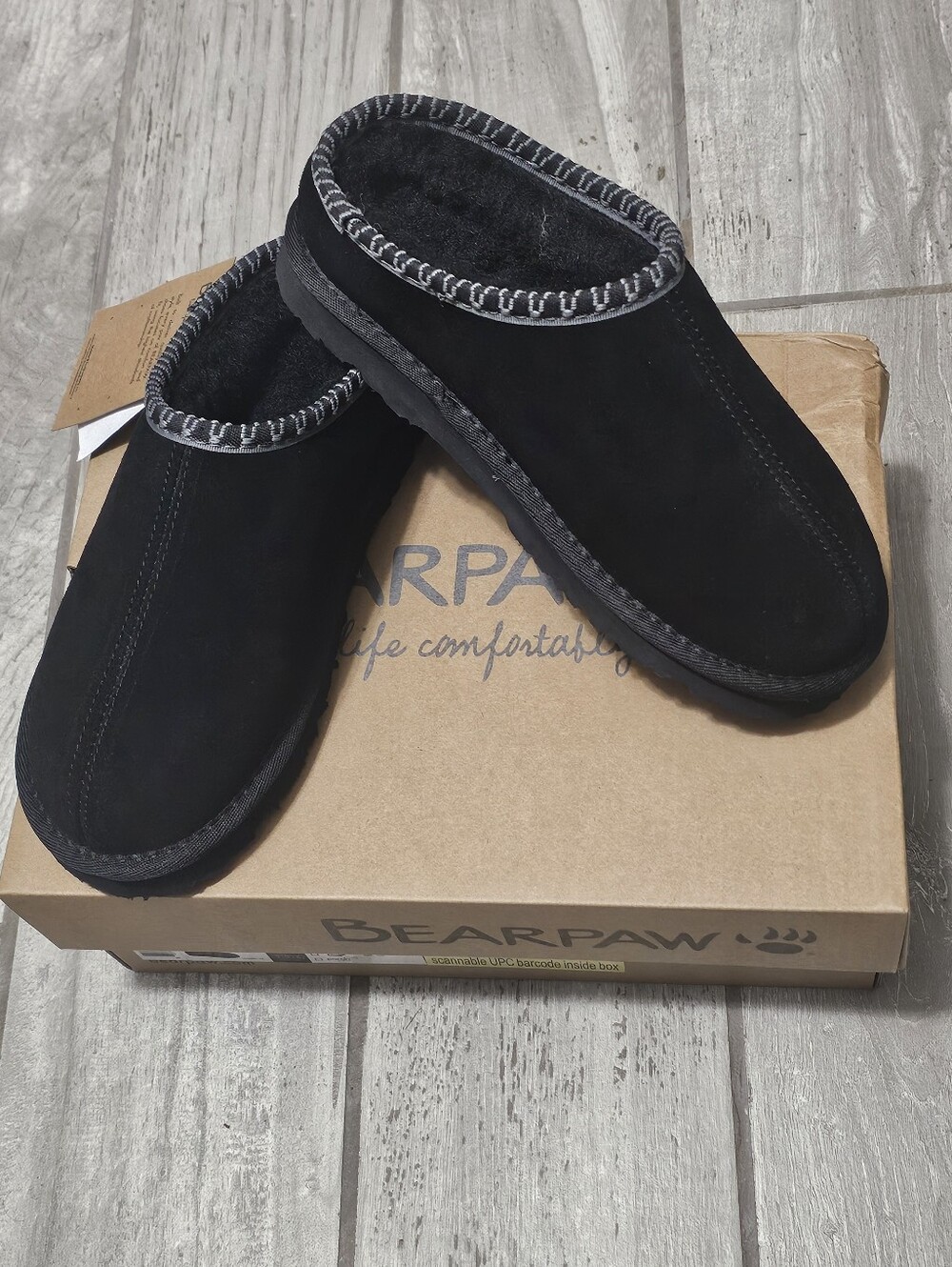 BearPaw Black Suede Slip-On Mule Loafers Size 6, Brand New